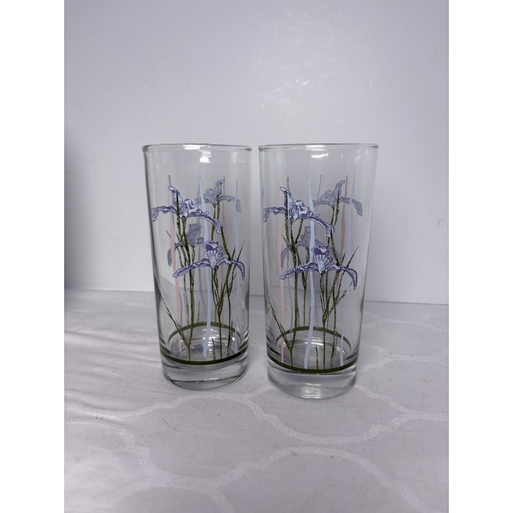 2 Corelle Shadow Iris Tall  Iced Tea Glasses 14 oz Tumblers Corning Glass Purple